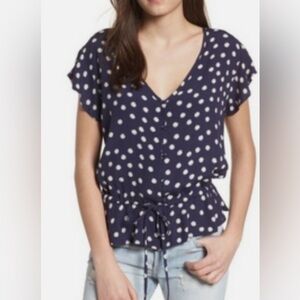 Rails Navy Polka Dot Bretton Blouse Top Large